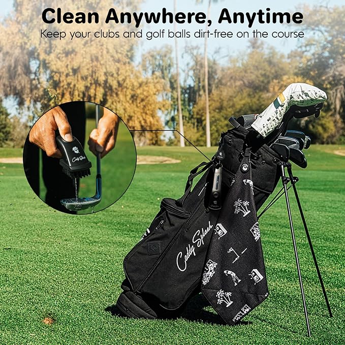 Caddy Splash Golf Club Brush Pro with Water- Heavy Duty Retractable Clip- Push Button for Easy Cleaning- Nylon Bristles- Holds 4 Oz- Golf Accessories for Men- Best Golf Gift - USA Company (Black)
