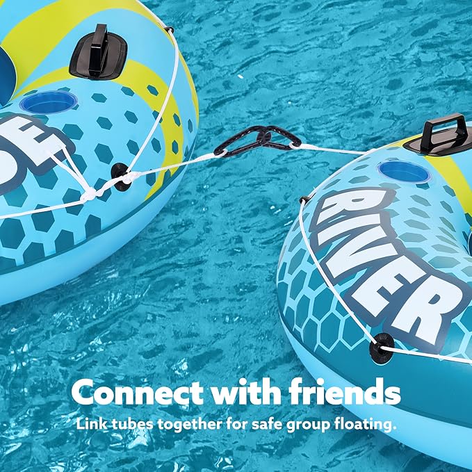 SLOOSH 2-Person Inflatable River Tube - Heavy Duty River Run Tubes Pool Lake Floats for Adults, Large Floating Raft Lounge Above Water Floaties with 2 Cup Holders & Removable Cooler