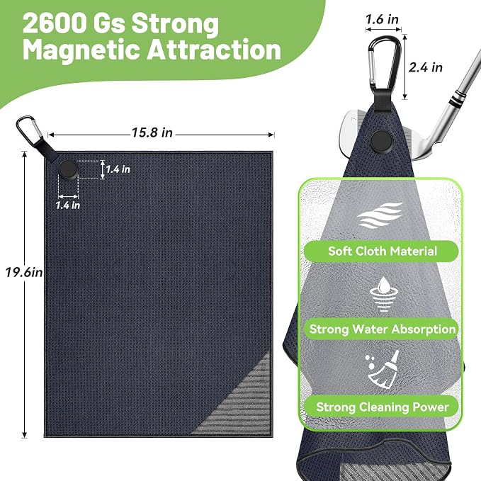 2 Pack Mangetic Golft Towels with Clip & 2 Pack Golf Green Reader Golf Ball Marker Hat Clip