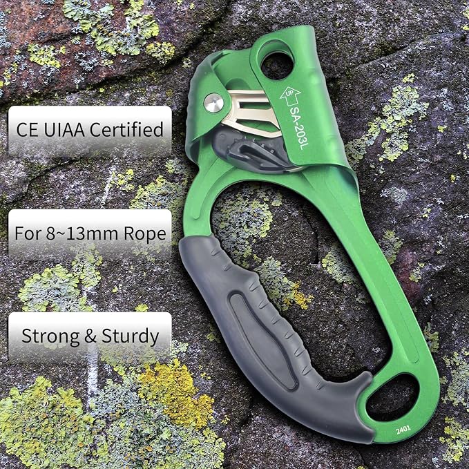 UIAA & CE Certified Climbing Rappelling Equip Hand Ascender Left Right Hand for 8-13mm Rope 4kN