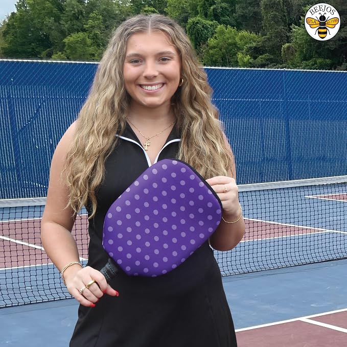 BeeJos Women's Polka Dot Collections: Premium Slip-On Pickleball Paddle Cover-Fits Standard Size Paddles-Zipperless (Paddle not Included) 6 Color Variations