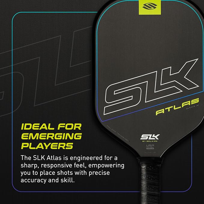 Selkirk Sport Atlas Raw Carbon Fiber Pickleball Paddles | Midweight Pickleball Paddle with Polymer Honeycomb Core | USAPA Approved Carbon Fiber Face for Spin and Control