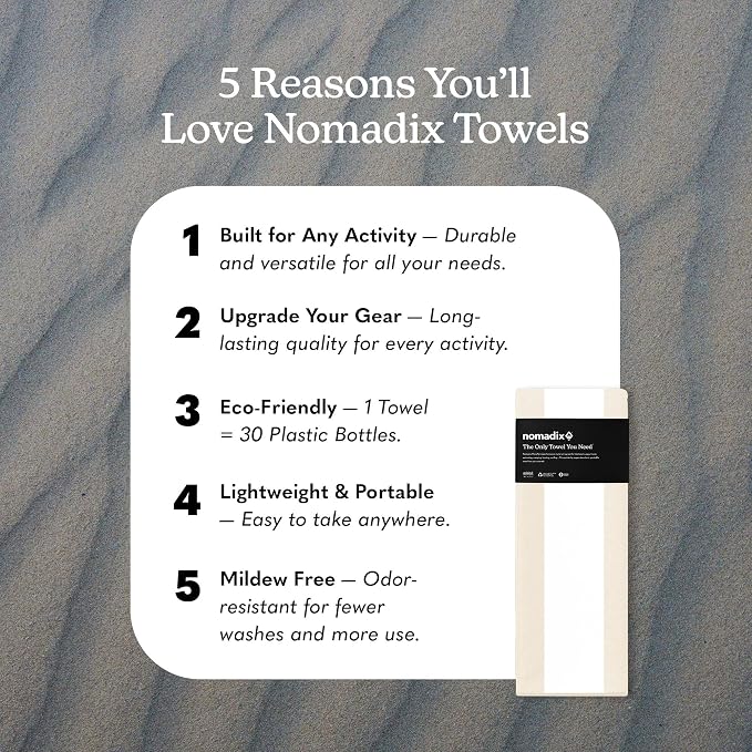 Nomadix Original Towel - Perfect for Beach, Pool, Travel, Camping, Yoga - Made with Recycled Materials - Super Absorbent - Sand Resistant - Classic Cabana Tan- 72.5x30