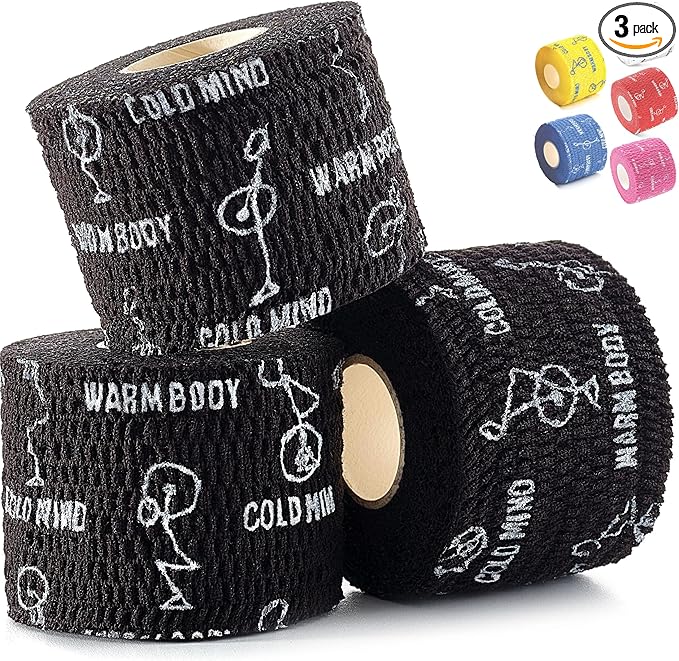 WARM BODY COLD MIND 1.85" Weightlifting Thumb Tape - Hook Grip Tape for Powerlifting, Cross Training, Gym Tape, Workout, Weight Lifting Tape, Athletic Finger Wrap (Black 3 Rolls)