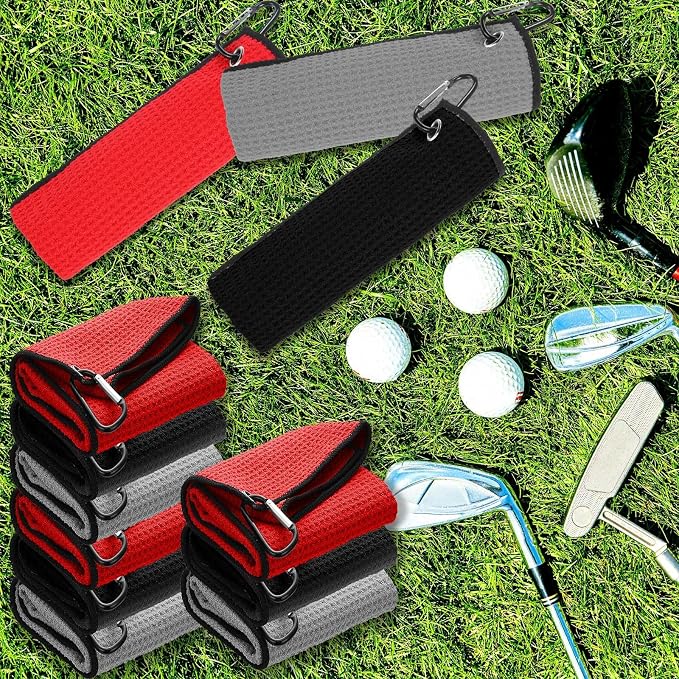 Batiyeer Golf Towels Bulk for Bags 16'' x 24'' Microfiber Waffle Pattern Golf Towels Trifold with Clip for Hiking,Tournament, Yoga