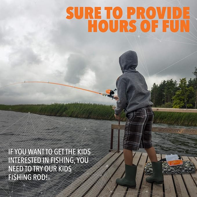 Kids Fishing Pole and Tackle Box Kit - Telescopic Kids Fishing Poles for Boys Perfect to Inspire a Lifetime Passion - Durable Youth Fishing Pole with Accessories Included and Non-Slip EVA Foam Handle