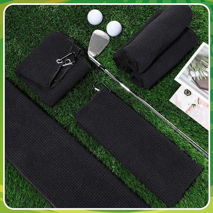 Batiyeer Golf Towels Bulk for Bags 16'' x 24'' Microfiber Waffle Pattern Golf Towels Trifold with Clip for Hiking,Tournament, Yoga