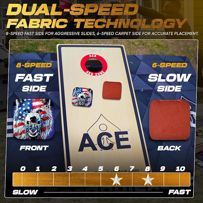 CornholeAce PRO Beast Carpet Cornhole Bags (Set of 4) | Herringbone Fabric, Waterproof, Plastic Resin Filled, Dual Sided, Professional, Regulation Size, 6x6, 16oz, Made in USA