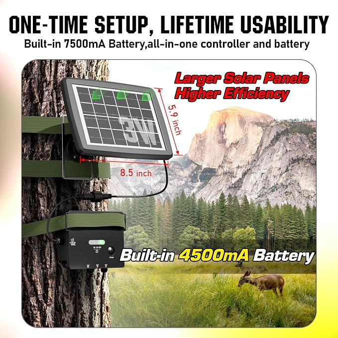 SUNAPEX Solar Panel for Trail Camera, 4500mAh Solar Battery Charger with Built-in Battery and Controller, DC 6V/9V/12V Output, for Trail Camera Hunting Accessory (3W Solar Charger for Camera)