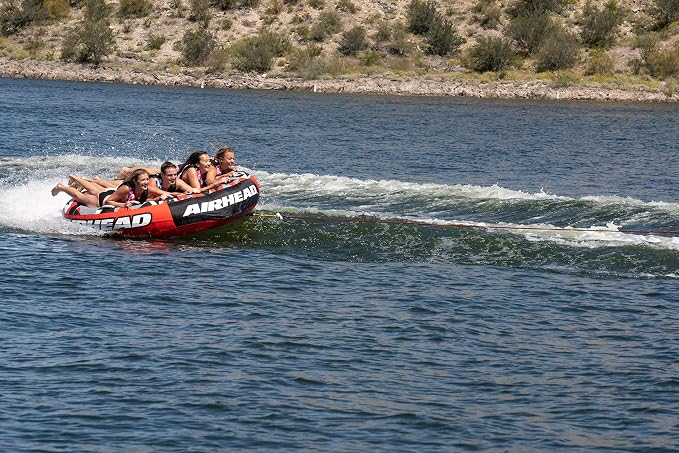 Airhead Slice Towable 2-4 Rider Models, Tube for Boating and Water Sports, Heavy Duty Full Nylon Cover with Zipper, EVA Foam Pads, and Patented Speed Safety Valve for Easy Inflating & Deflating