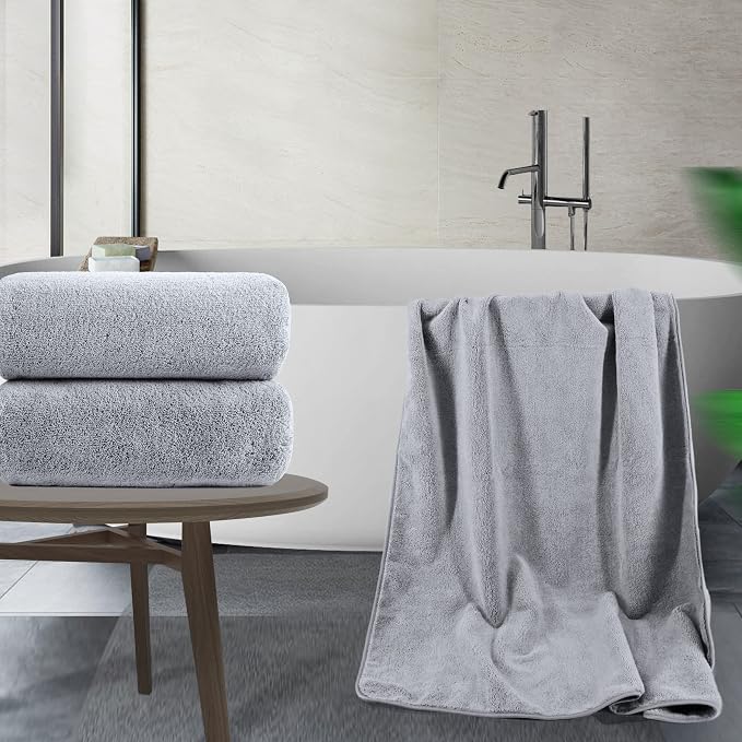 POLYTE Quick Dry Lint Free Microfiber Bath Sheet, 35 x 70 in, Pack of 2 (Gray)