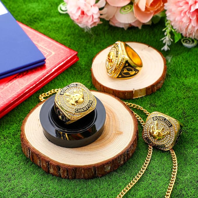 Highergo 10 Pcs Basketball Softball Baseball MVP Dancer Champion Trophy Ring with Display Stand Star Football Soccer Volleyball Golf Cheerleading Bowling Track Field