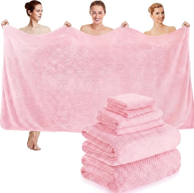 Peryiter Oversized Bath Towels Set of 6 for Adults 40x80 Inches Extra Large Bath Towel Sets Bathroom Sheets Jumbo Shower Towels Quick Dry Absorbent Soft Microfiber for Adults(Pink)