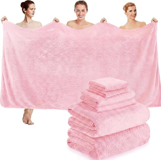 Peryiter Oversized Bath Towels Set of 6 for Adults 40x80 Inches Extra Large Bath Towel Sets Bathroom Sheets Jumbo Shower Towels Quick Dry Absorbent Soft Microfiber for Adults(Pink)