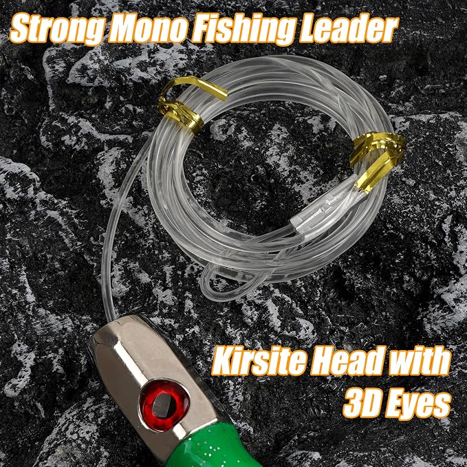 Trolling Lures Saltwater for Tuna Mahi Marlin Wahoo Dolphin Shark Offshore Trolling Baits with Squid Skirt Big Game Fishing Lures Deep Sea Squid Skirts Rig 6/9 inch