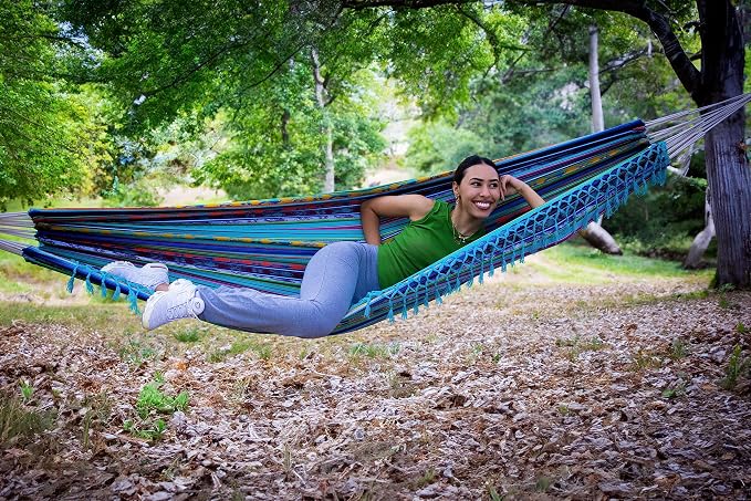 Boho Classic Hammock with Tassel, Handmade, Weather-Resistant, Hammock for Indoor & Outdoor, Lightweight Durable - for Patio, Porch, Backyard Lounging (Quilotoa Teal)