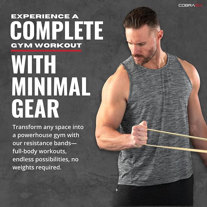 COBRASIX Long Resistance Bands for Working Out | Set of 6 Exercise Bands for Full-Body Training | Pull Up Bands for Home Gym with Handles, Door Anchor and Bar Options | for Men & Women