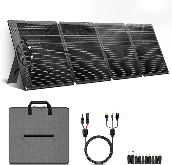200W Portable Solar Panel for Power Station, Ultra Light Foldable ETFE Solar Panel Kit, 24% High Efficiency, IP68 Waterproof, Solar Charger for Outdoor Camping RV Home Backup Power, Off-Grid