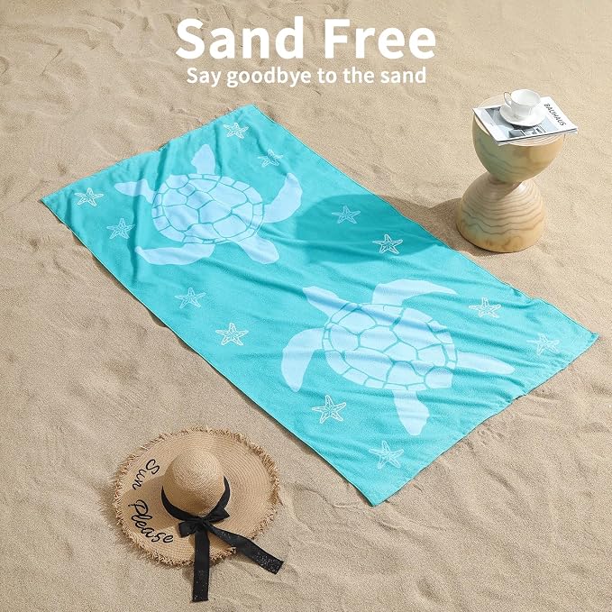 Oversized Beach Towels 4 Pack,40”x70” Microfiber Thin Large Beach Towel Set for Adults Travel Camping Swimming,Turtle Starfish Them Sand Free Quick Dry Lightweight XL Pool Towels -Blue & Green Pine
