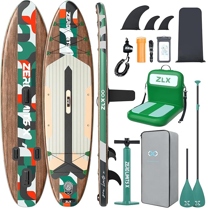 ZLX Inflatable Stand Up Paddle Board, 10'6" SUP Non-Slip Stable Deck Pad, Unique Center Fin, Premium Accessories, Paddleboard for Adults, Beginners, All Skill Levels