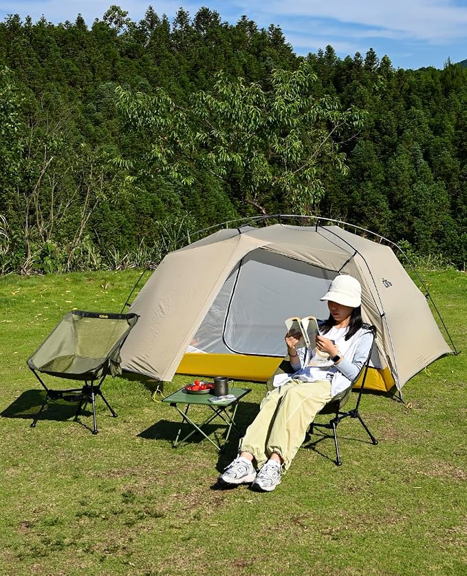 iClimb Ultralight Compact Camping Folding Beach Chair with Anti-Sinking Large Feet and Back Support Webbing (Green - Triangular Frame - 2PC)