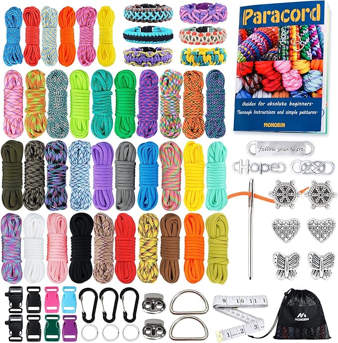 Paracord Bracelets Kit - 30 Colors 4mm & 6 Colors 2mm Paracord with FID, Craft Kit for Kids & Adults Making Various Projects