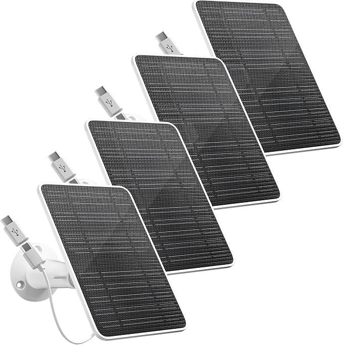 Solar Panel for Security Camera, 5W Solar Panel Charger Compatible with Eufycam 3/3C/2/2 Pro/2C/2C Pro/E/E20/E40/L20/L40/Solo/SoloCam Spotlight, Micro USB&USB-C Port IP65 Waterproof 10ft Cable, 4 Pack