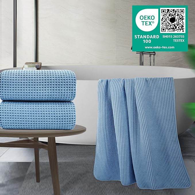 POLYTE 430 GSM Microfiber Quick Dry Lint Free Bath Sheet, 70 x 35 in, Set of 2 (Waffle Weave)