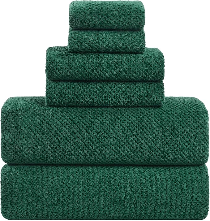 Extra Large Bath Sheets Set 6-Piece, 2 Bath Towels 40x80 Inches, 2 Hand Towels, 2 Washcloths, Soft Absorbent Quick Dry Microfiber Towels for Bathroom Beach Pool Gym Spa, Dark Green