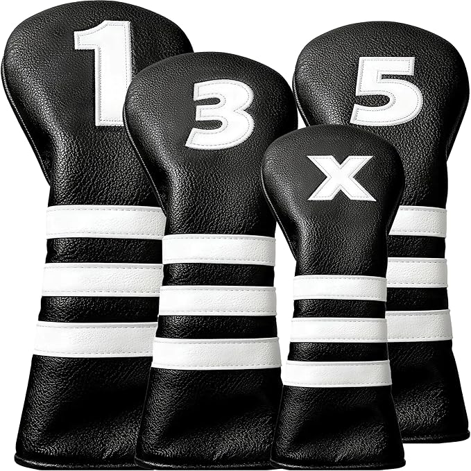 Golf Club Covers Set for Woods & Irons | Waterproof Magnetic Golf Iron Covers | Driver Wood Headcover | Durable Leather Protectors with Double-Sided Embroidery
