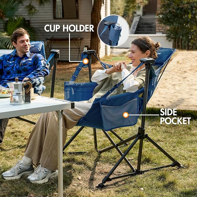 Portal Hammock Camping Chair Heavy Duty 400lbs - Swinging Chair Outdoor with Adjustable Recline & Headrest Pillow, Portable Hammock Swing Chair for Camping Beach Sports Events, Blue