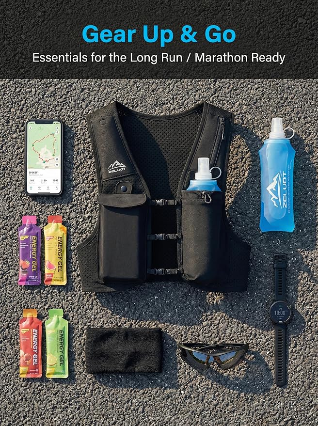 Zelvot Running Vest for Women Men, Adjustable Running Phone Holder Vest, USA Original Patent, Running Hydration Vest with 500ml Soft Flask, Reflective Running Backpack for Hiking Cycling