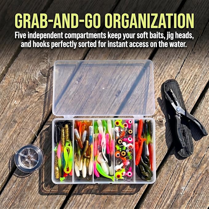 Crappie Fishing Lures Kit, 75/128/144Pcs Tube Lures Jigs Soft Plastic Baits | Includes Tube Lures, Jig Heads, Grub Worms & Swimbaits with Tackle Box for Bass, Trout, Freshwater & Saltwater Fishing