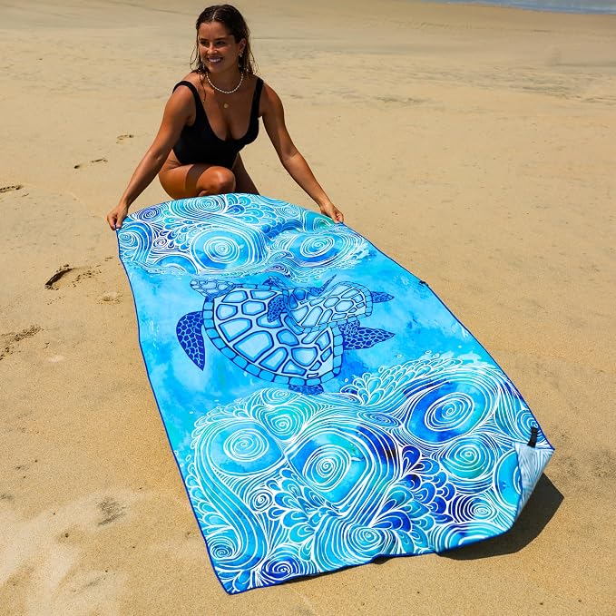 Elite Trend Microfiber Beach Towel for Adults with Bag - Extra Large 78x35 inch Lightweight Sand Free Quick Dry Towel for Travel, Swimming, Yoga, Camping (Sea Turtle)