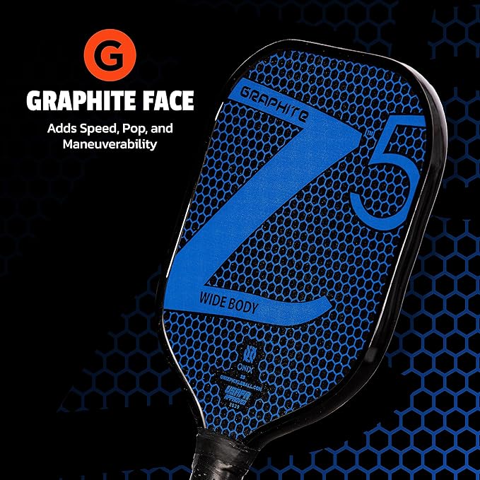 Onix Graphite MOD Z5 Carbon Fiber Pickleball Paddle with Wide-Body Shape. Honeycomb Core, Graphite Face & Cushion Comfort Pickleball Paddle Grip