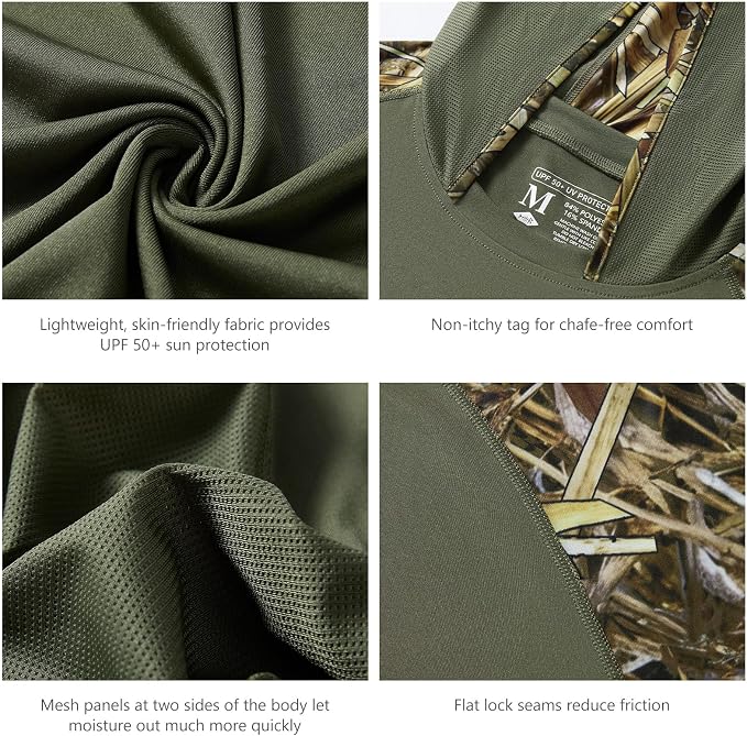 BASSDASH Men’s UPF 50 Performance Fishing Shirt Cooling Hoodie Camo Long Sleeve FS17M