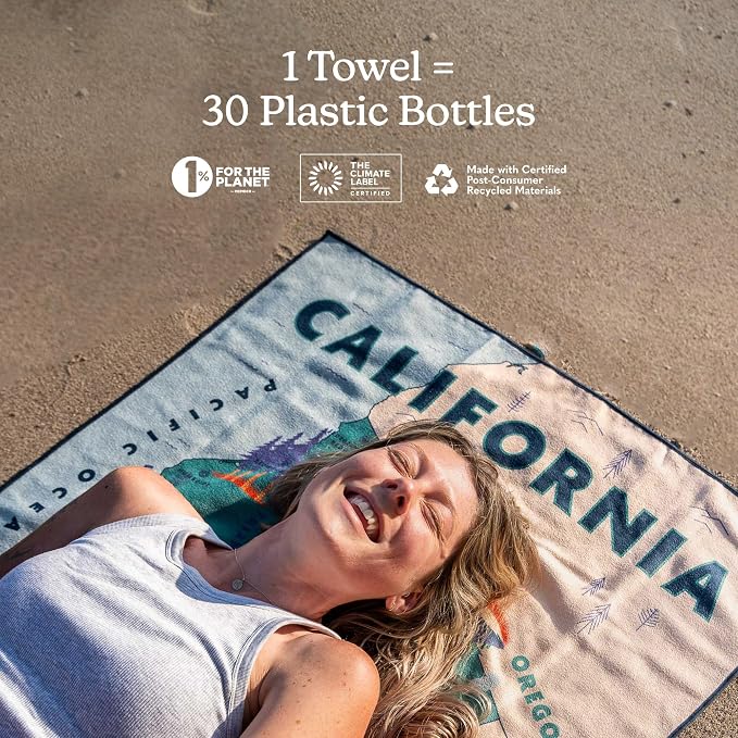 Nomadix Original Towel - Perfect for Beach, Pool, Travel, Camping, Yoga - Made with Recycled Materials - Super Absorbent - Sand Resistant (California Map)