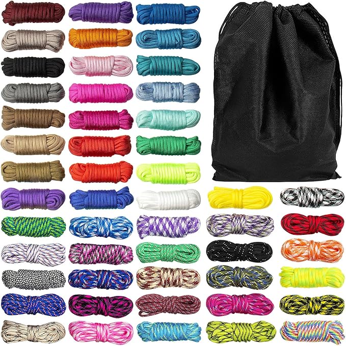52 Colors Paracord Set, 4mm Paracord 550 Multifunctional Paracord Bracelets Nylon Paracord Rope with Storage Bag for DIY Bracelet, Key Ring, Dog Collar, Outdoor Activities Parachute Cord