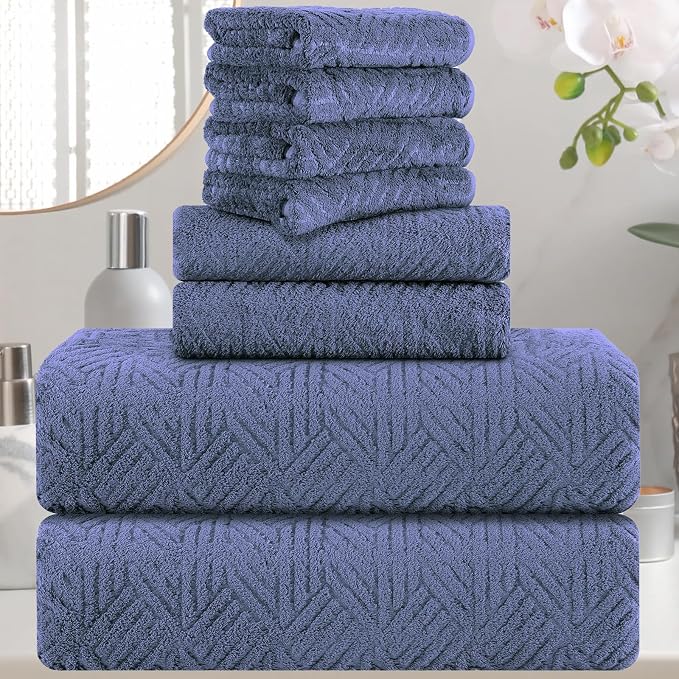 CHINO Violet Bath Towels Set, 2 Oversized Large Towels/2 Hand Towels/4 Washcloths, Quick Dry Towel Super Soft Absorbent Luxury Towel Set Hotel Spa Towel (8 Pack)