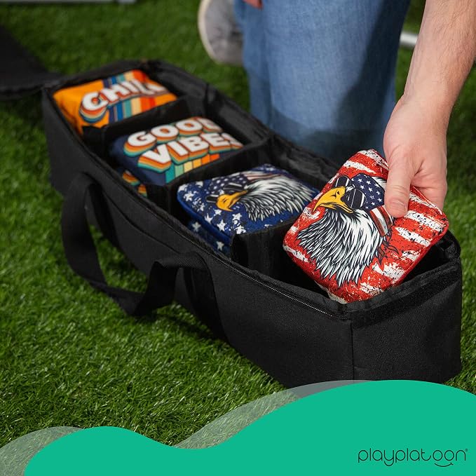 Play Platoon Cornhole Bag Carrying Bag, with 4 Separation Pouches, Black