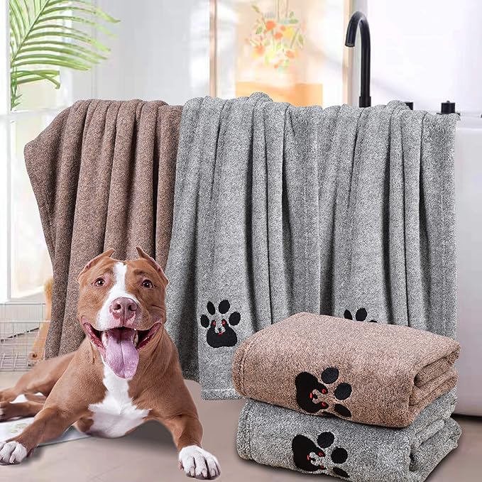 Dogvingpk Medium Dog Towel 2 Pack, Super Absorbent Soft Quick Drying Microfiber Pet Bath Towels for Medium & Small Dogs (M-36" * 28", Grey and Brown)