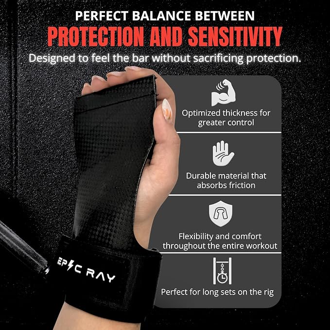 Carbon Microfiber Gymnastics Grips for Cross Training & Calisthenics – Hand Grips Kit with Wrist Wraps & Thumb Tape for Men and Women