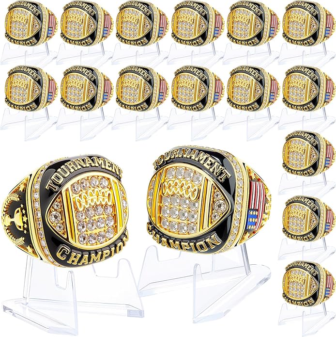 Misdary Soccer Baseball Basketball Championship Rings with Holder Most Valuable Player Trophy Gold Ring Award Gift Team Prize for Football Tournament Winner