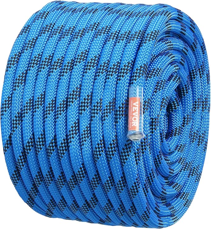 VEVOR 12.7mm Static Climbing Rope, 45.7M(150ft) Outdoor Rock Climbing Rope 30KN Breaking Tension, Fiber Rope for Escape, Rappelling, Fire Rescue, Blue