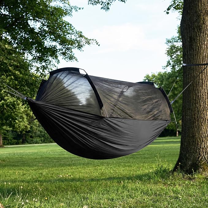 Lulladle Camping Hammock - 600lbs Capacity Portable Hammock with 2 Tree Straps and with Mosquito Net,Nylon Hanging Hammock Easy Setup and Pack for Outdoors Camping,Backpacking,Hiking - Double/Single