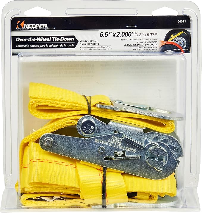 Keeper – 2” x 6.5’ Over-The-Wheel Tie-Down - 2,000 lbs. Working Load Limit and 6,000 lbs. Break Strength (Pack of 4)