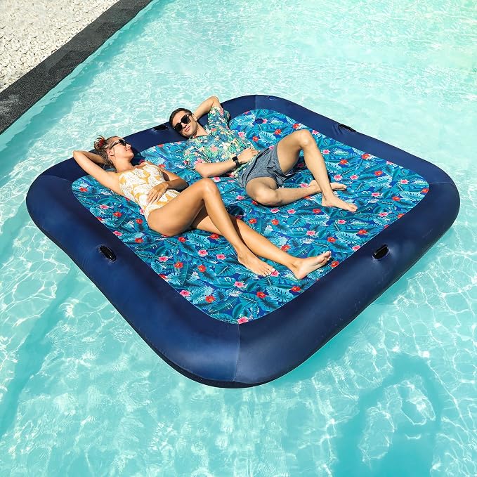 FindUWill Oversized Pool Float Lounge, 72" X 37" Extra Large Fabric-Covered Pool Floats for Adults, Inflatable Contour Lounger with Headrest Ultra-Comfort Cooling Pool Raft (XL, Monstera)
