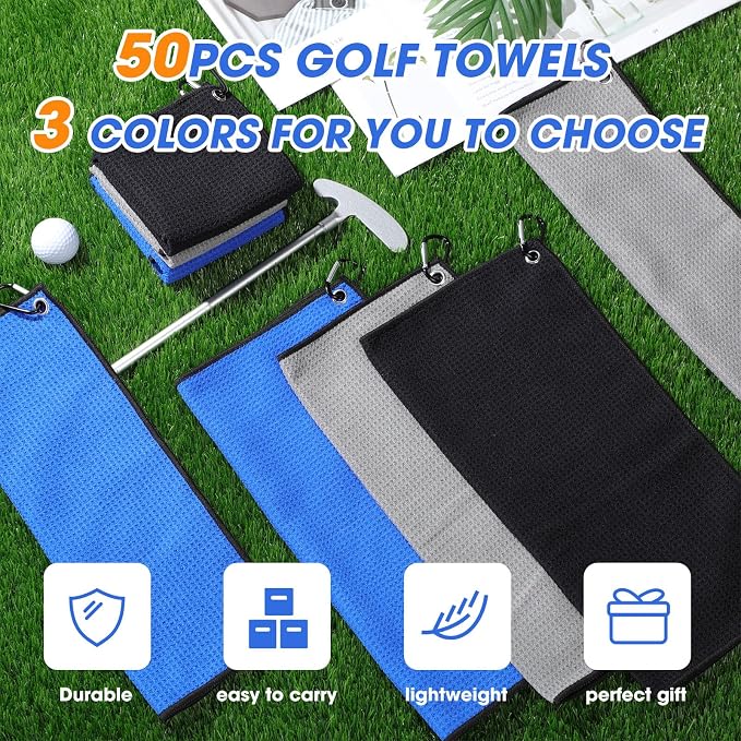 Batiyeer Golf Towels Bulk for Bags, 16"x16" Microfiber Waffle Pattern Golf Towel with Clip for Tournament, Club, Fitness