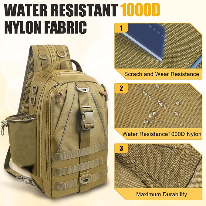 SILANON Fishing Tackle Backpack Wateproof Fishing Backpack with Rod Holder Lightweight Sling Tackle Bag Gift for Men