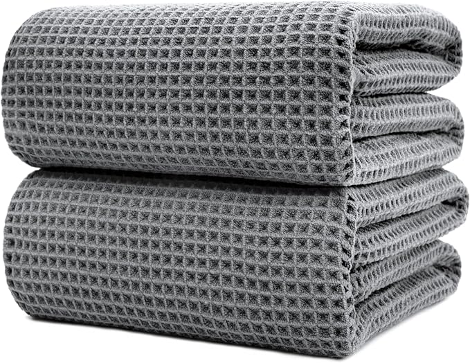 POLYTE 430 GSM Microfiber Quick Dry Lint Free Bath Sheet, 70 x 35 in, Set of 2 (Waffle Weave)